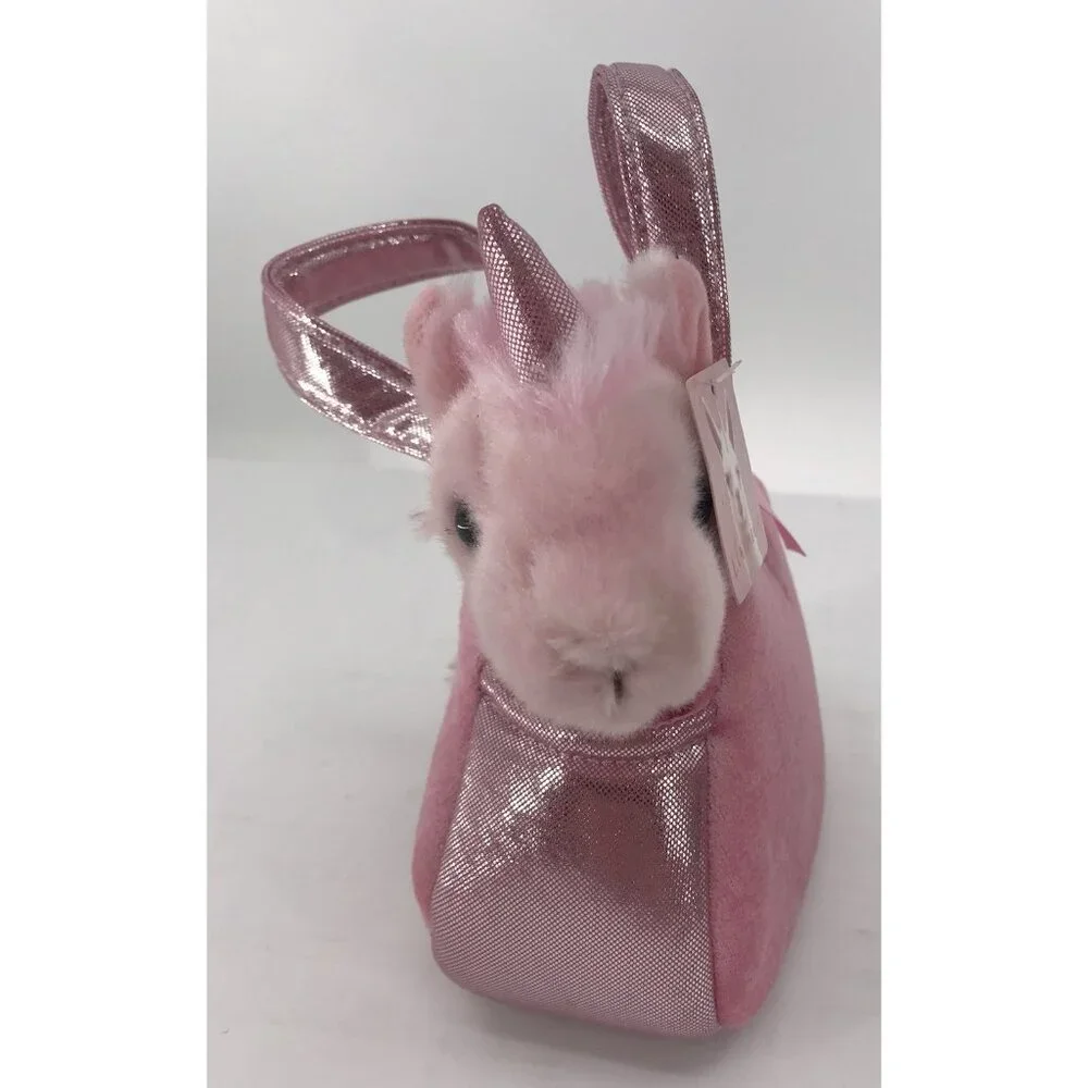 FANCY PALS PINK TOY PET CARRIER PURSE BAG W/ UNICORN PLUSH‎ AURORA